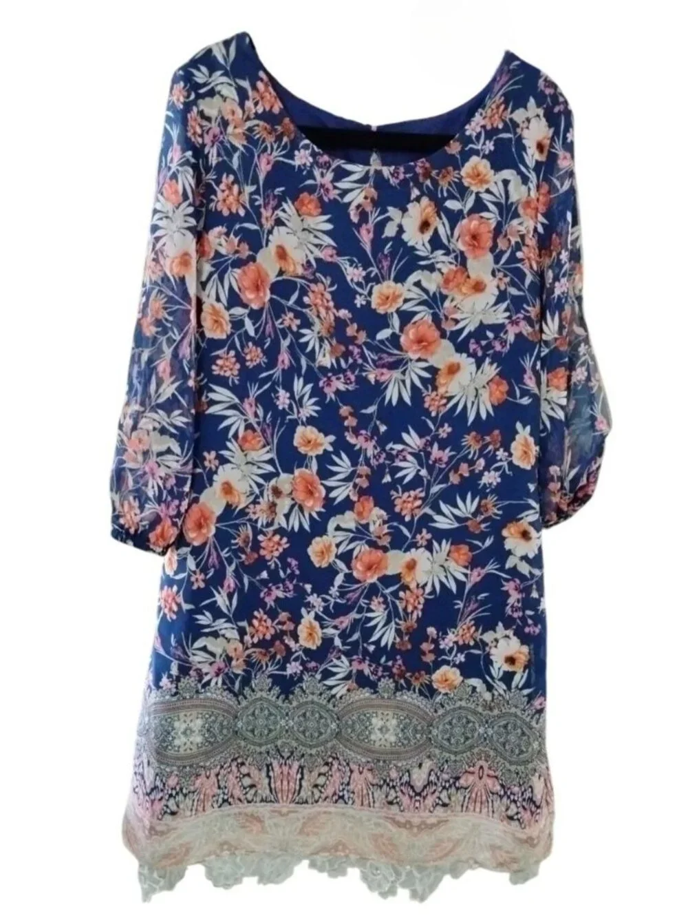 Amy Byer Girls Size 7 Dress Boho Floral Sheer Overlay White Lace Trim